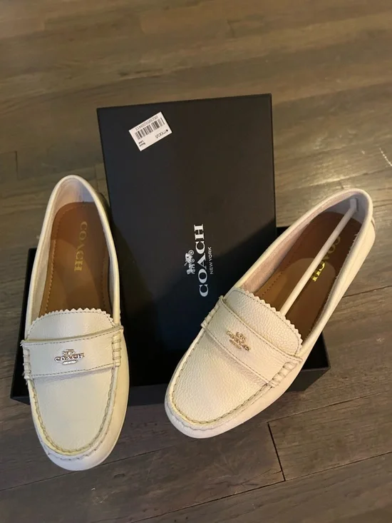 Coach Women’s Cream Leather Penny Loafers - Picture 2 of 4